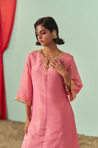 Blush Pink A-Line Tissue Silk Kurta Set