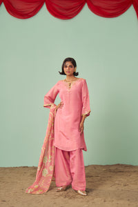 Blush Pink A-Line Tissue Silk Kurta Set