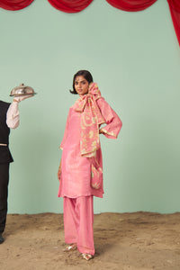 Blush Pink A-Line Tissue Silk Kurta Set
