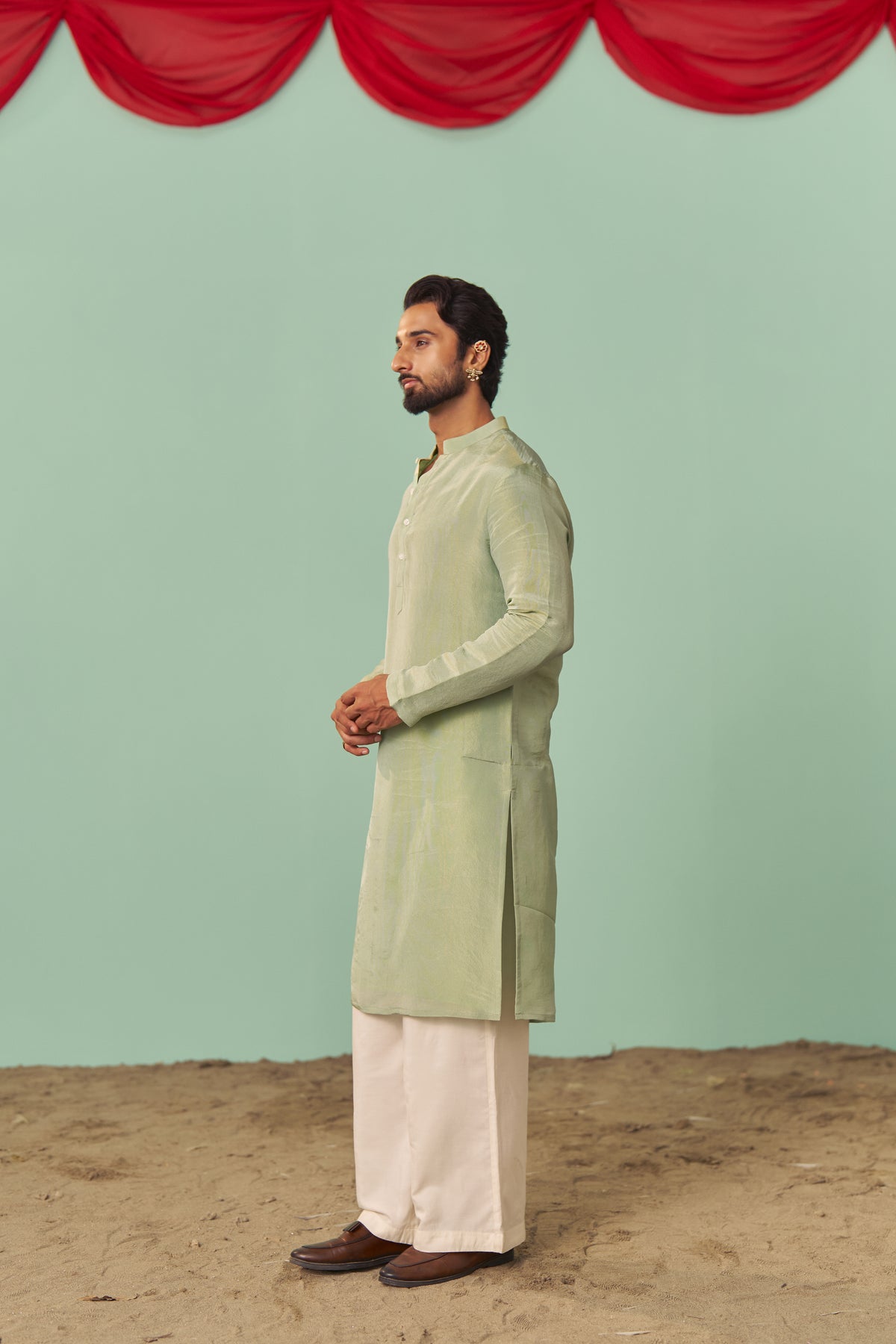 Mint Tissue Silk Solid Kurta Set
