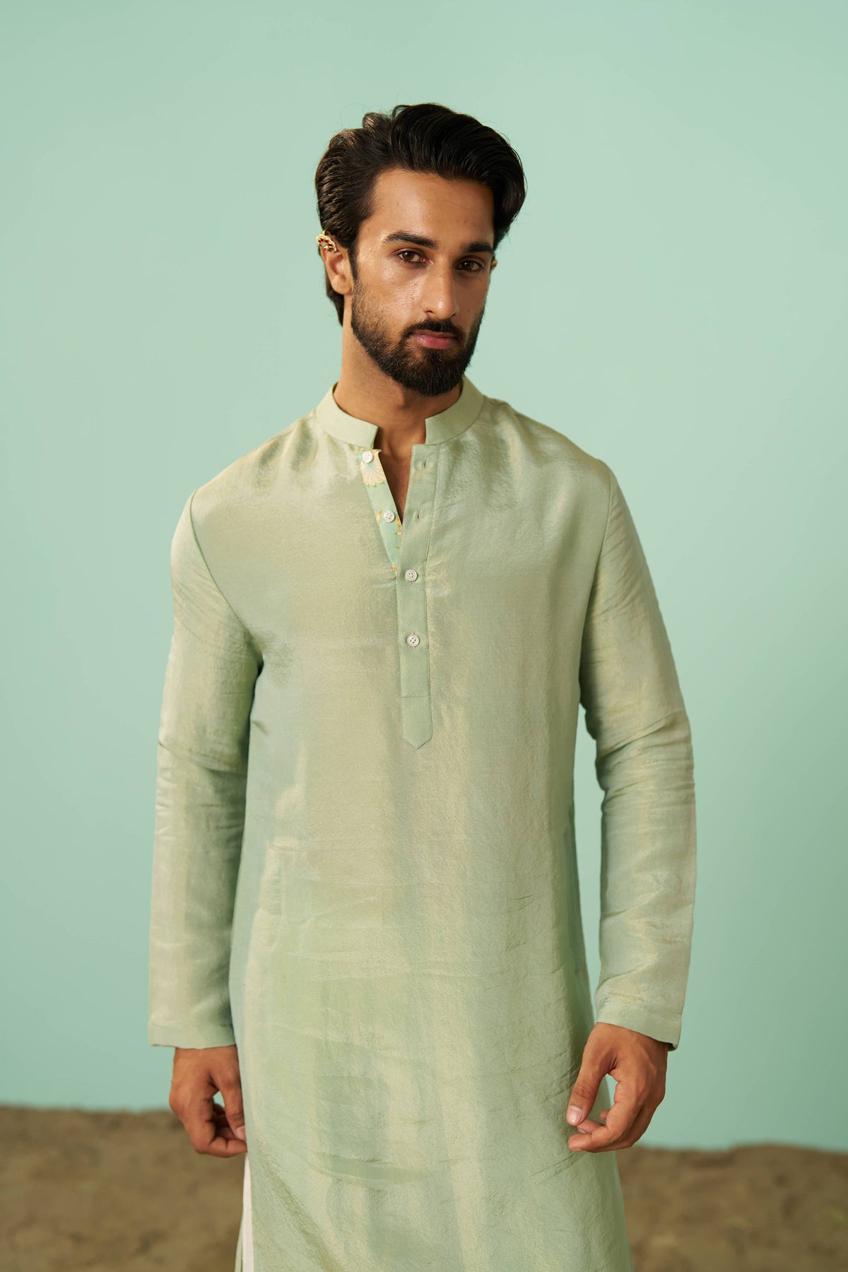 Mint Tissue Silk Solid Kurta Set