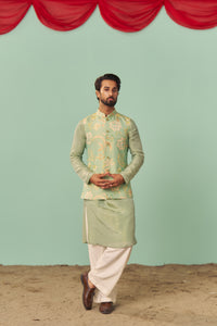 Mint Chintz Tissue Silk Printed Nehru Jacket Set