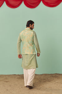 Mint Chintz Tissue Silk Printed Nehru Jacket Set