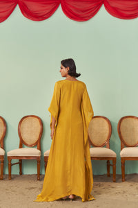 Mustard Scalloped Tissue Silk Kaftan