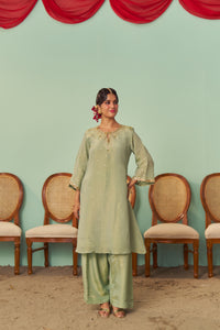 Mint A-Line Tissue Silk Kurta Set