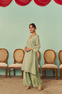 Mint A-Line Tissue Silk Kurta Set