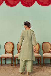 Mint A-Line Tissue Silk Kurta Set