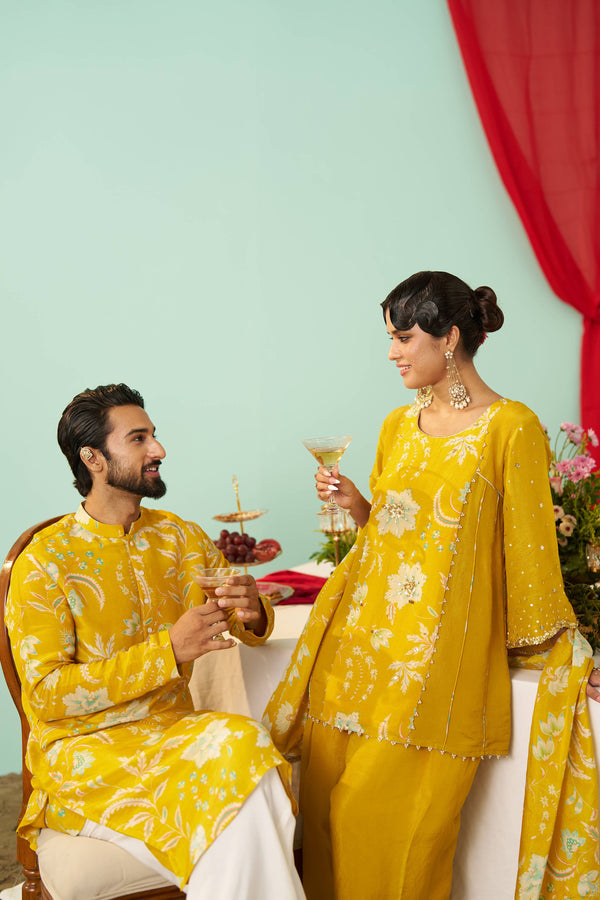 Jalsa- Mustard Twinning Men Kurta & Panel Kurta Set Bundle