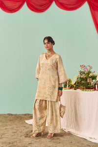 Ivory Chintz Tissue Silk Short Kurta Set