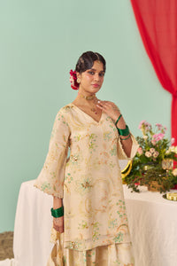Ivory Chintz Tissue Silk Short Kurta Set