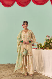 Ivory Chintz Tissue Silk Short Kurta Set