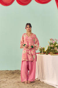Blush Pink Chintz Tissue Silk Short Kurta Set
