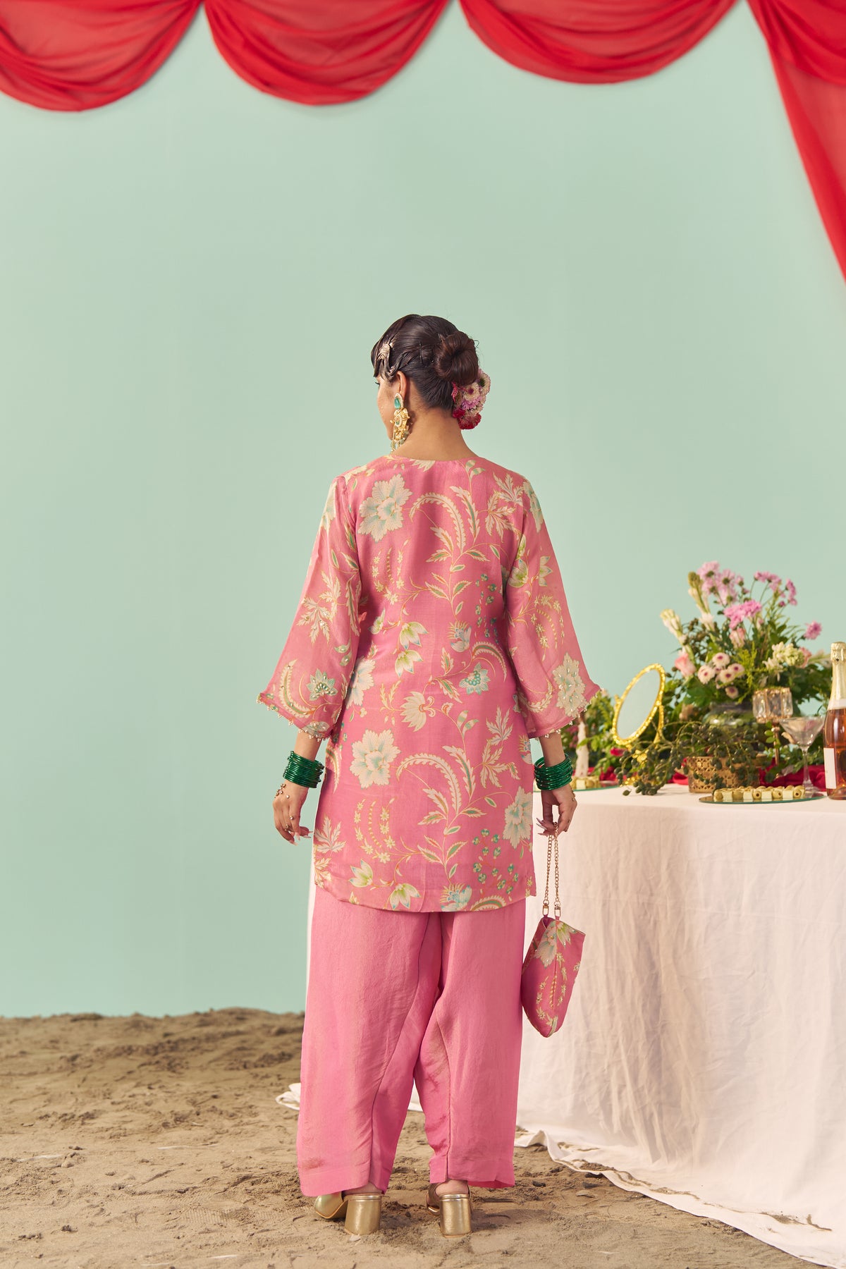 Blush Pink Chintz Tissue Silk Short Kurta Set