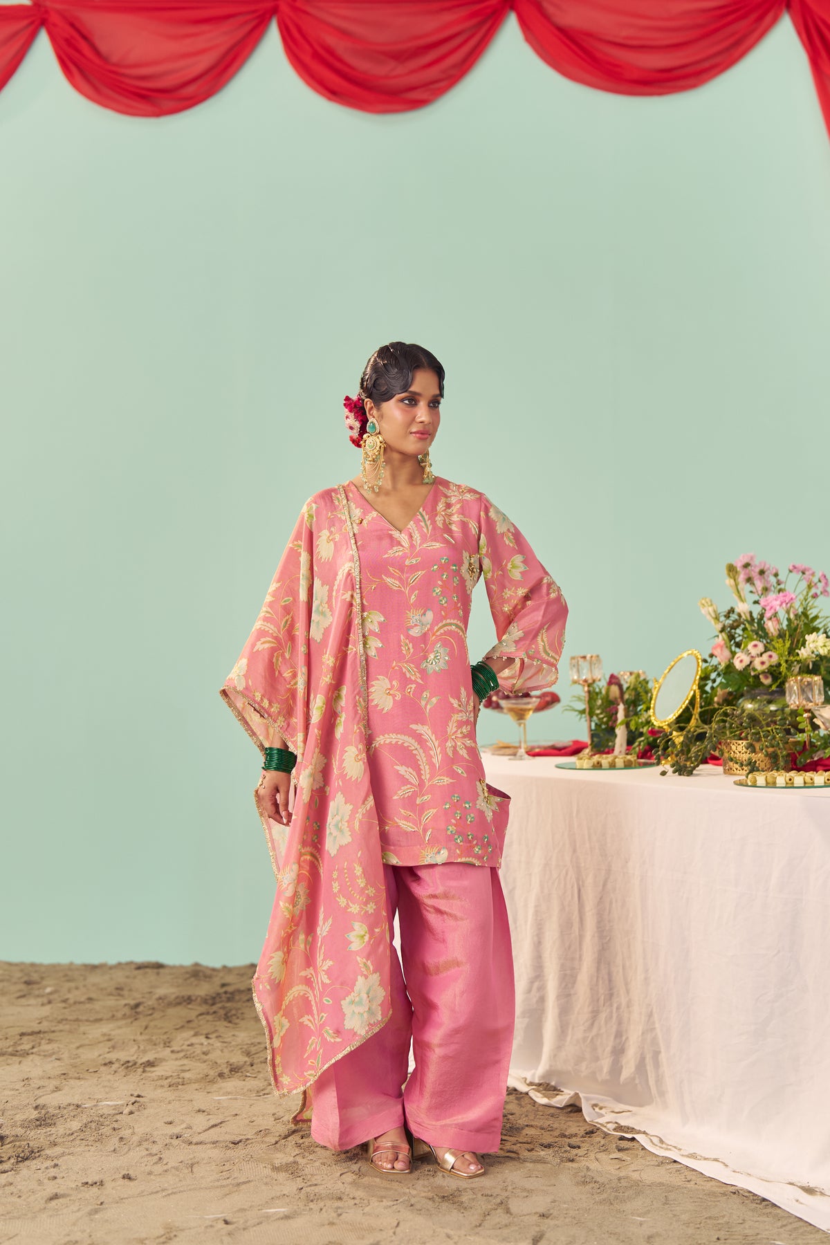 Blush Pink Chintz Tissue Silk Short Kurta Set