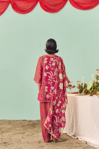 Burgundy Chintz Panel Tissue Silk Short Kurta Set