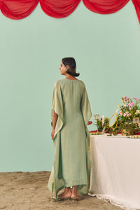 Mint Scalloped Tissue Silk Kaftan