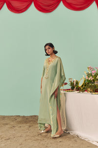 Mint Scalloped Tissue Silk Kaftan