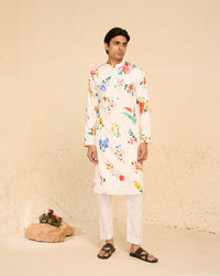 Gautam Gupta in Tropical Men - White Printed Kurta - Set of 2