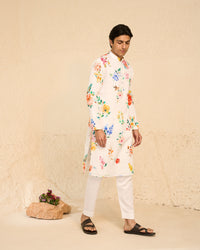 Gautam Gupta in Tropical Men - White Printed Kurta - Set of 2