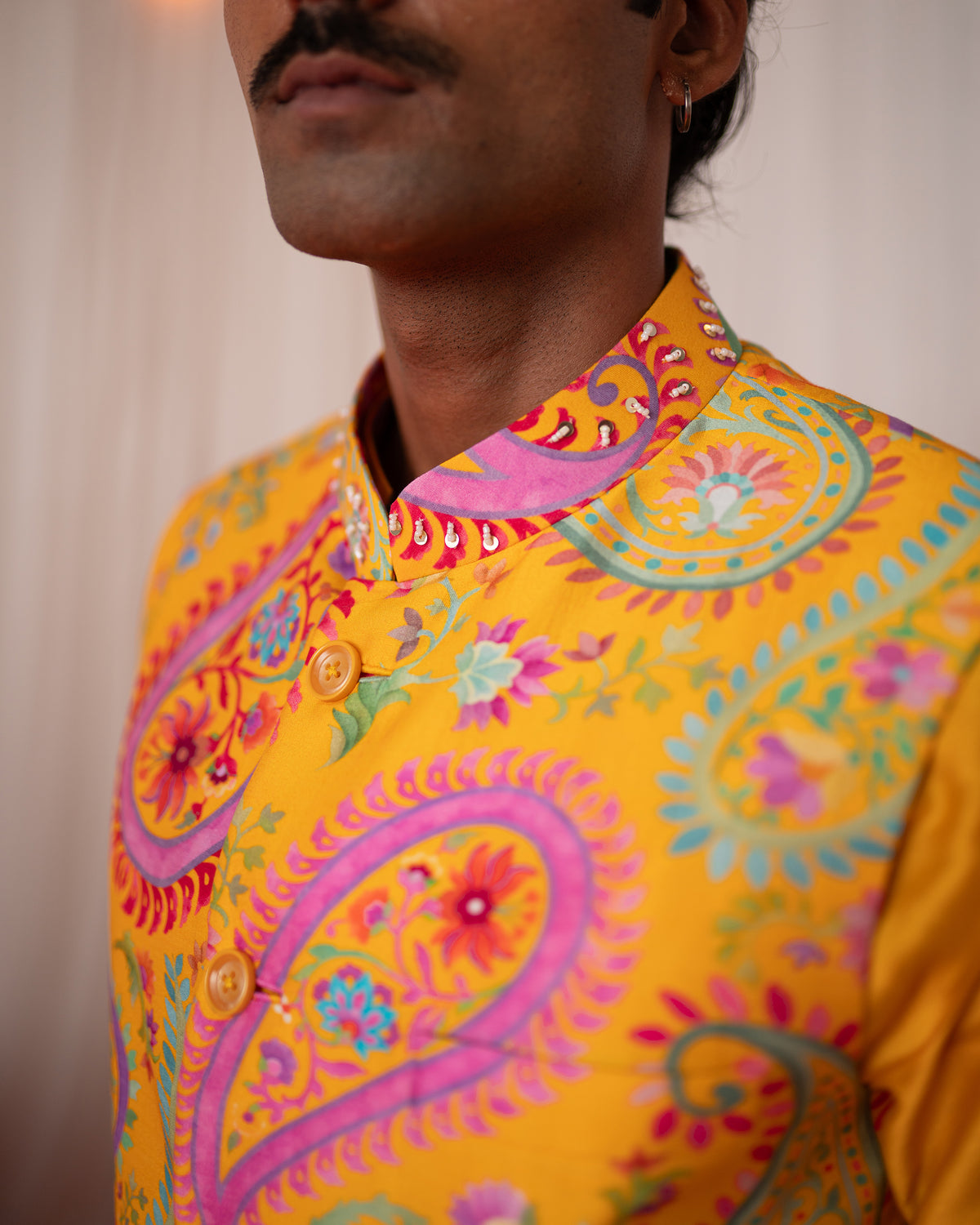 Paisley Men- Yellow Nehru Jacket Kurta Set