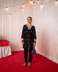 Paisley- Black Mirror Embroidered Short Kurta Set