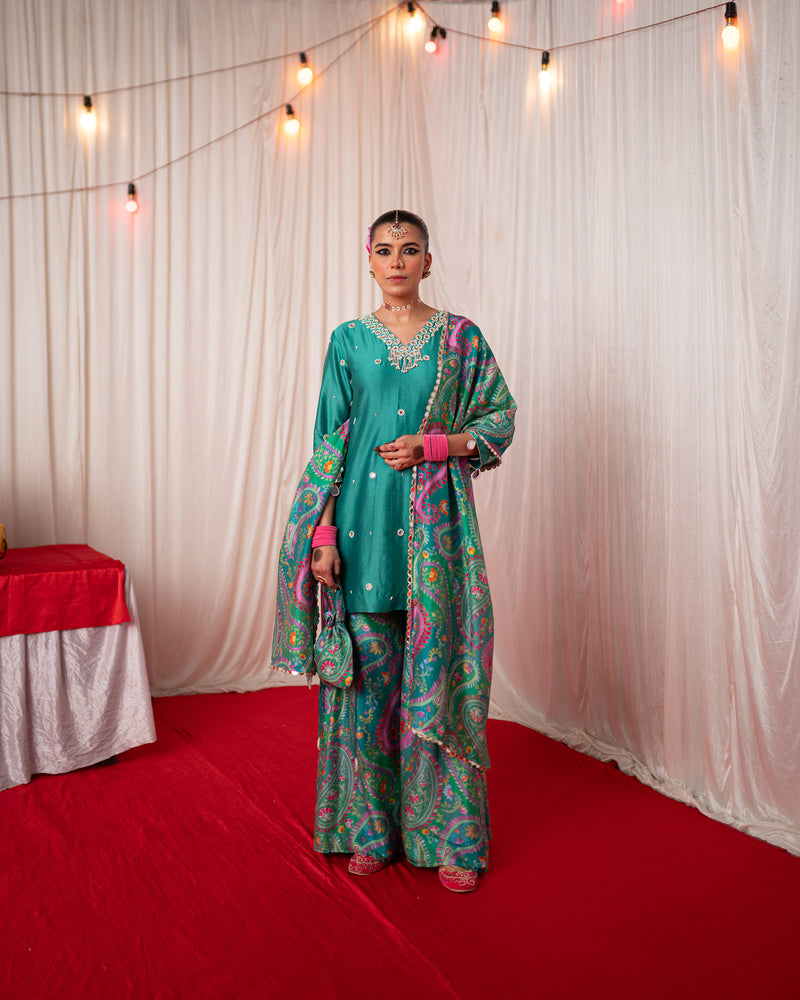 Mehfil Green Twinning Nehru Jacket & Sharara Bundle