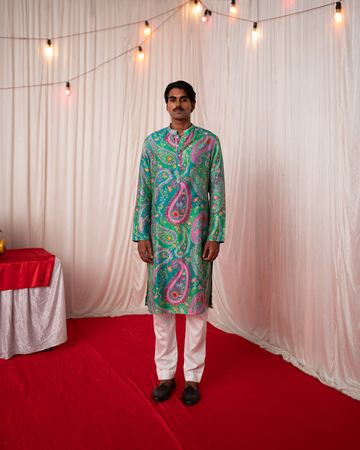 Paisley Men- Green Printed Kurta Set