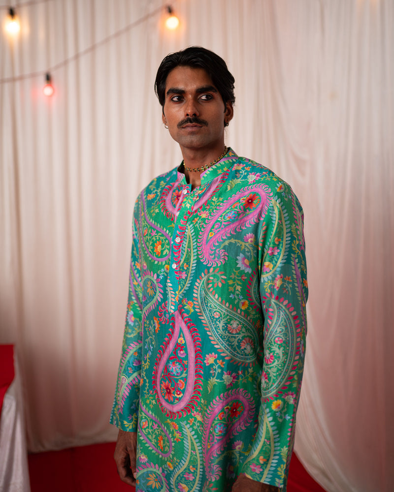 Mehfil Men- Green Printed Kurta Set