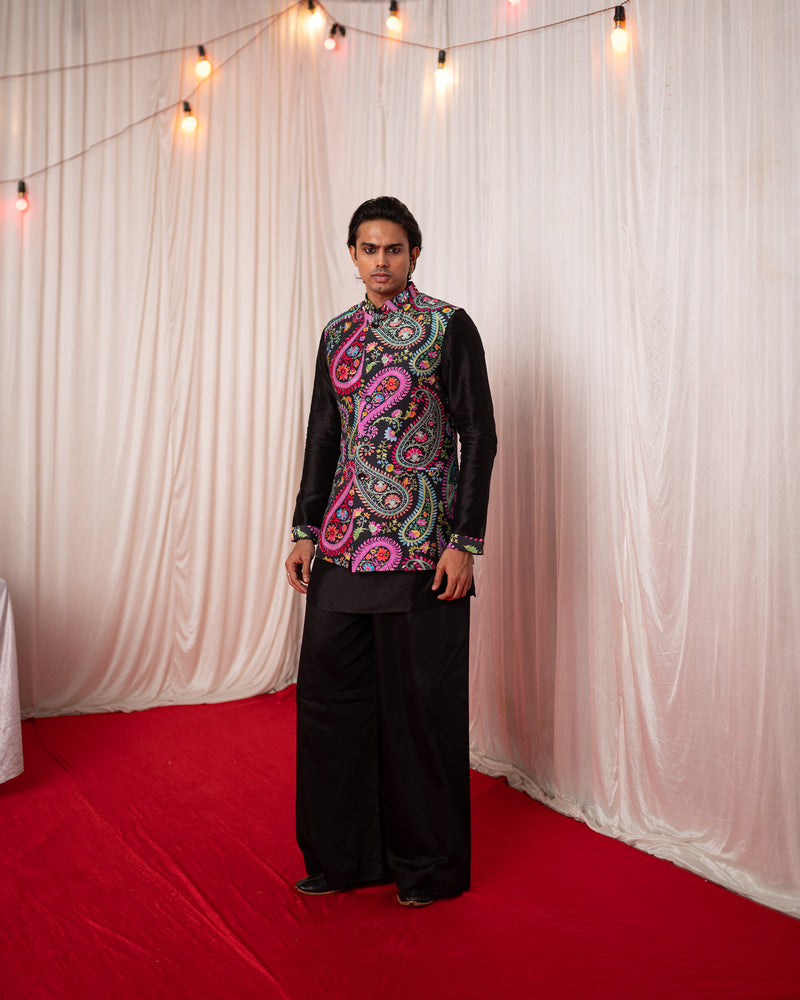 Mehfil Black Twinning Nehru Jacket & Kaftan Bundle