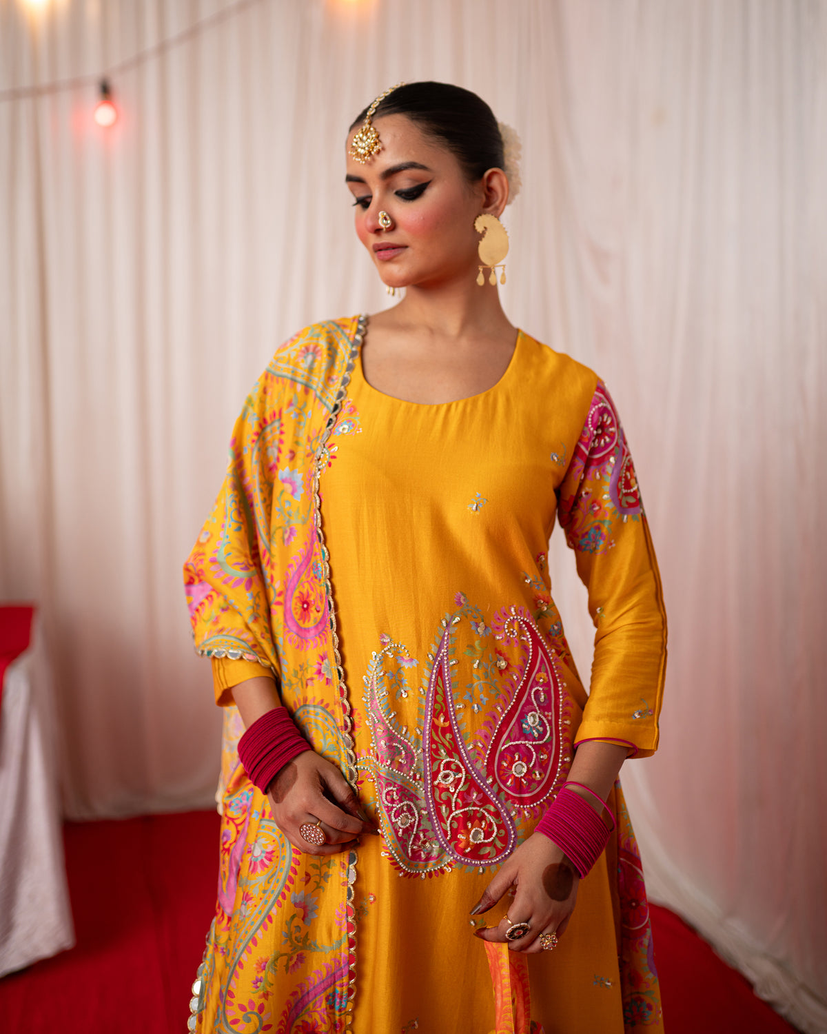 Paisley- Yellow Embroidered Paisley Placement Kurta Set