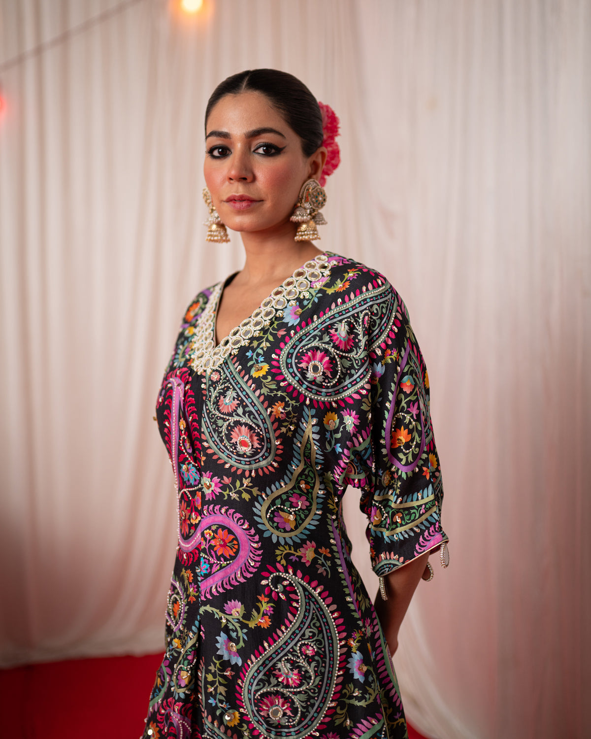 Paisley- Black Embroidered Kaftan Set