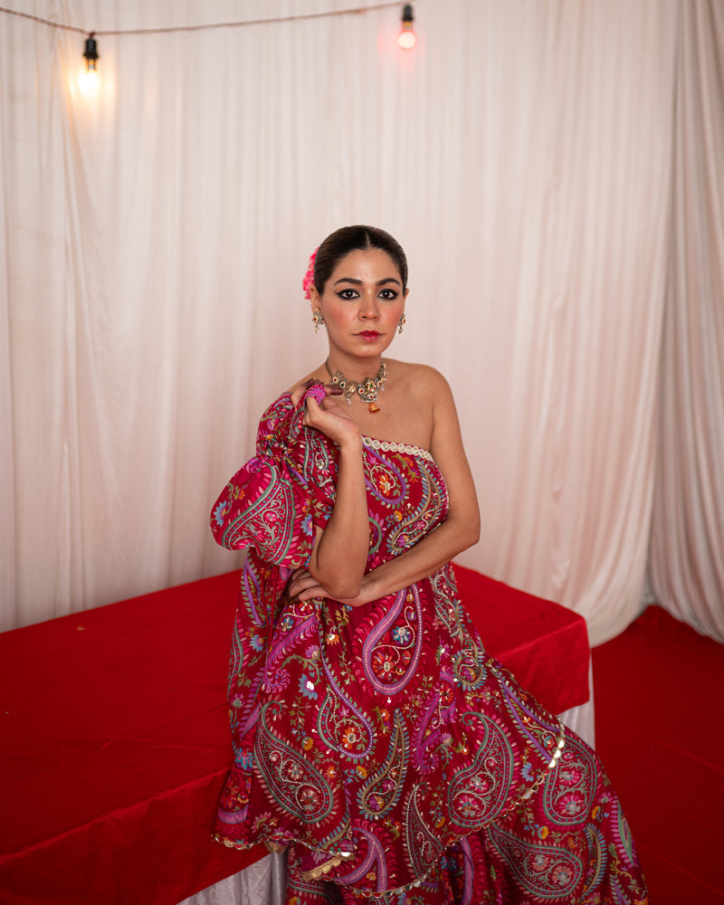 Paisley- Maroon Printed off shoulder Set