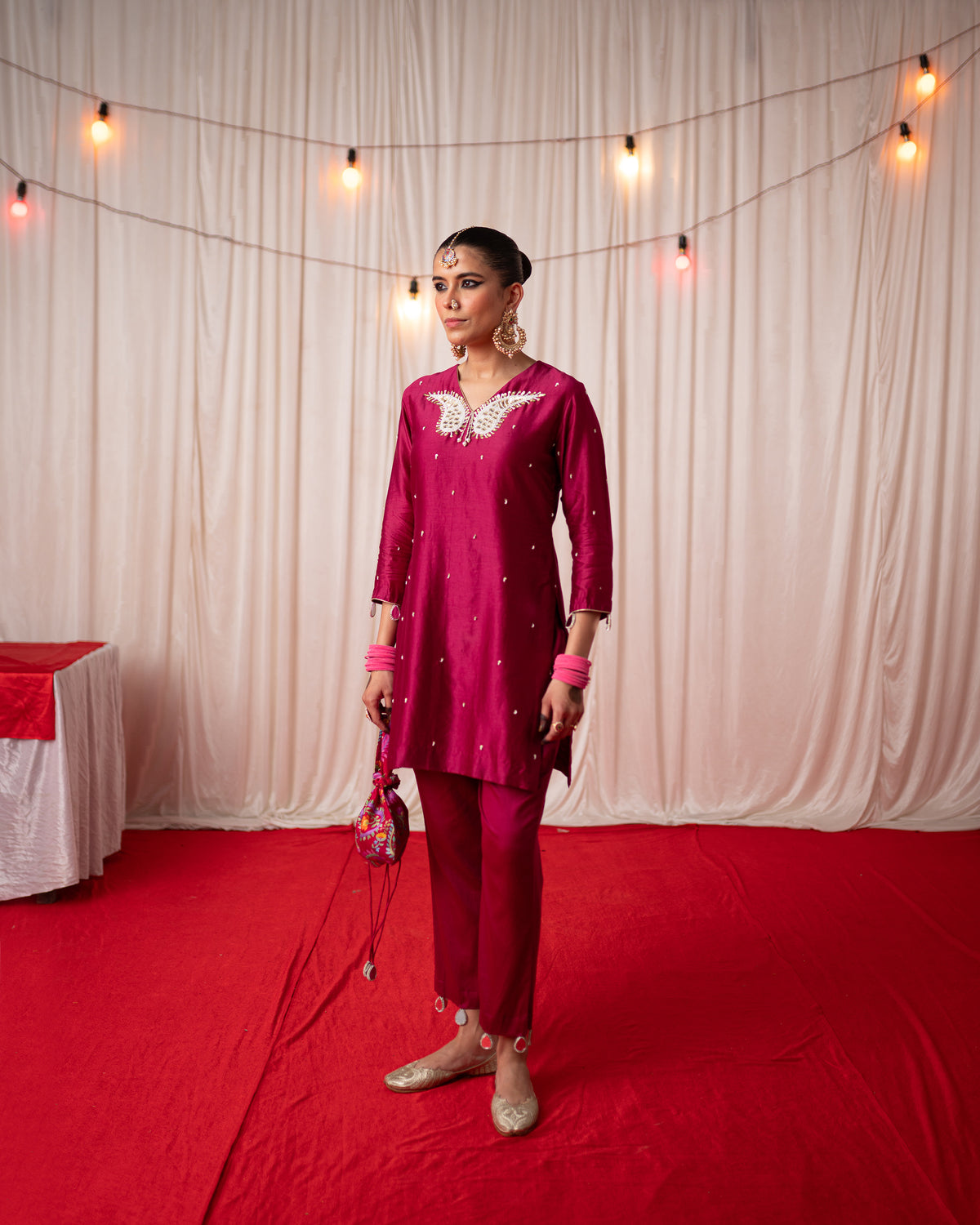 Paisley- Maroon Mirror Embroidered Short Kurta Set