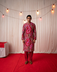 Paisley Men- Maroon Printed Kurta Set