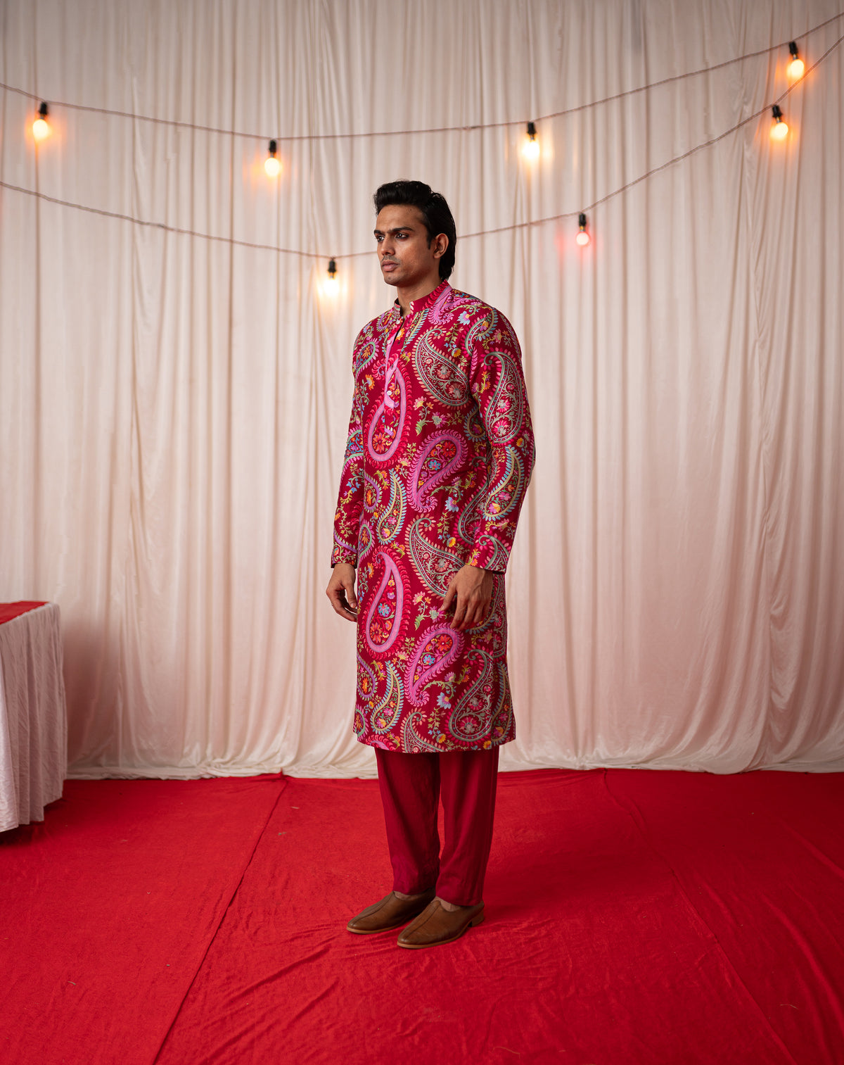 Paisley Men- Maroon Printed Kurta Set