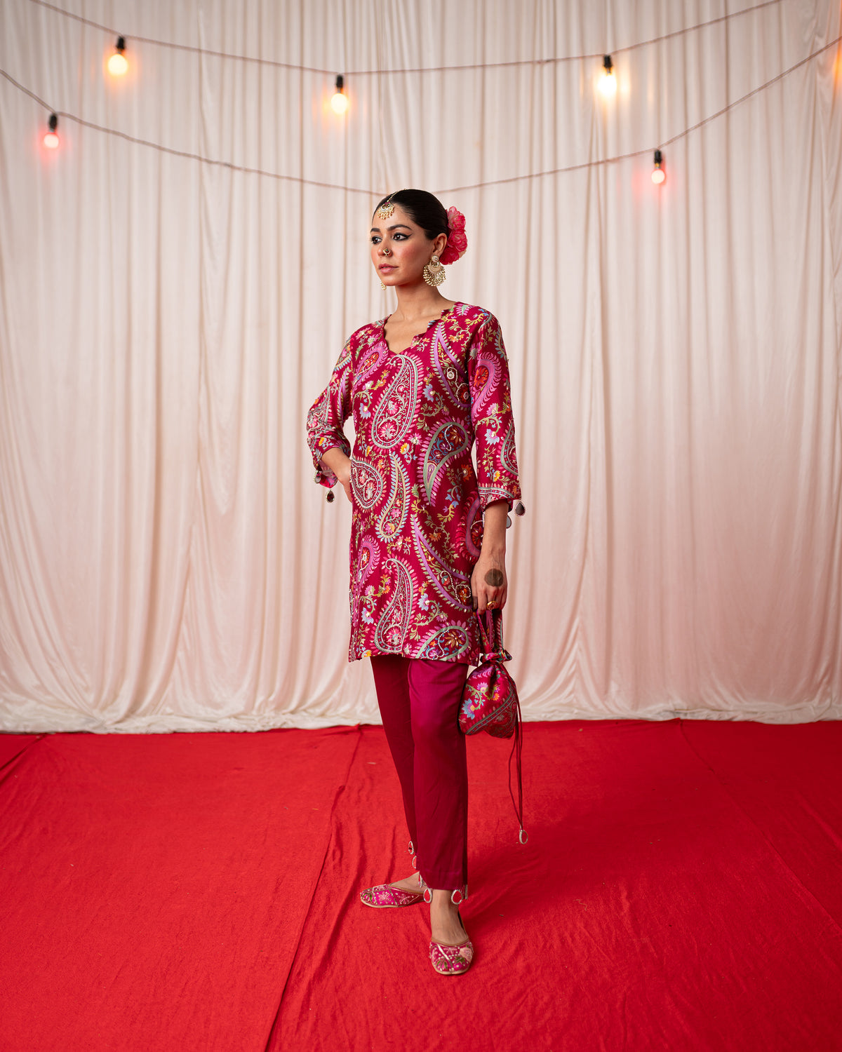 Paisley- Maroon Printed Short Kurta Set