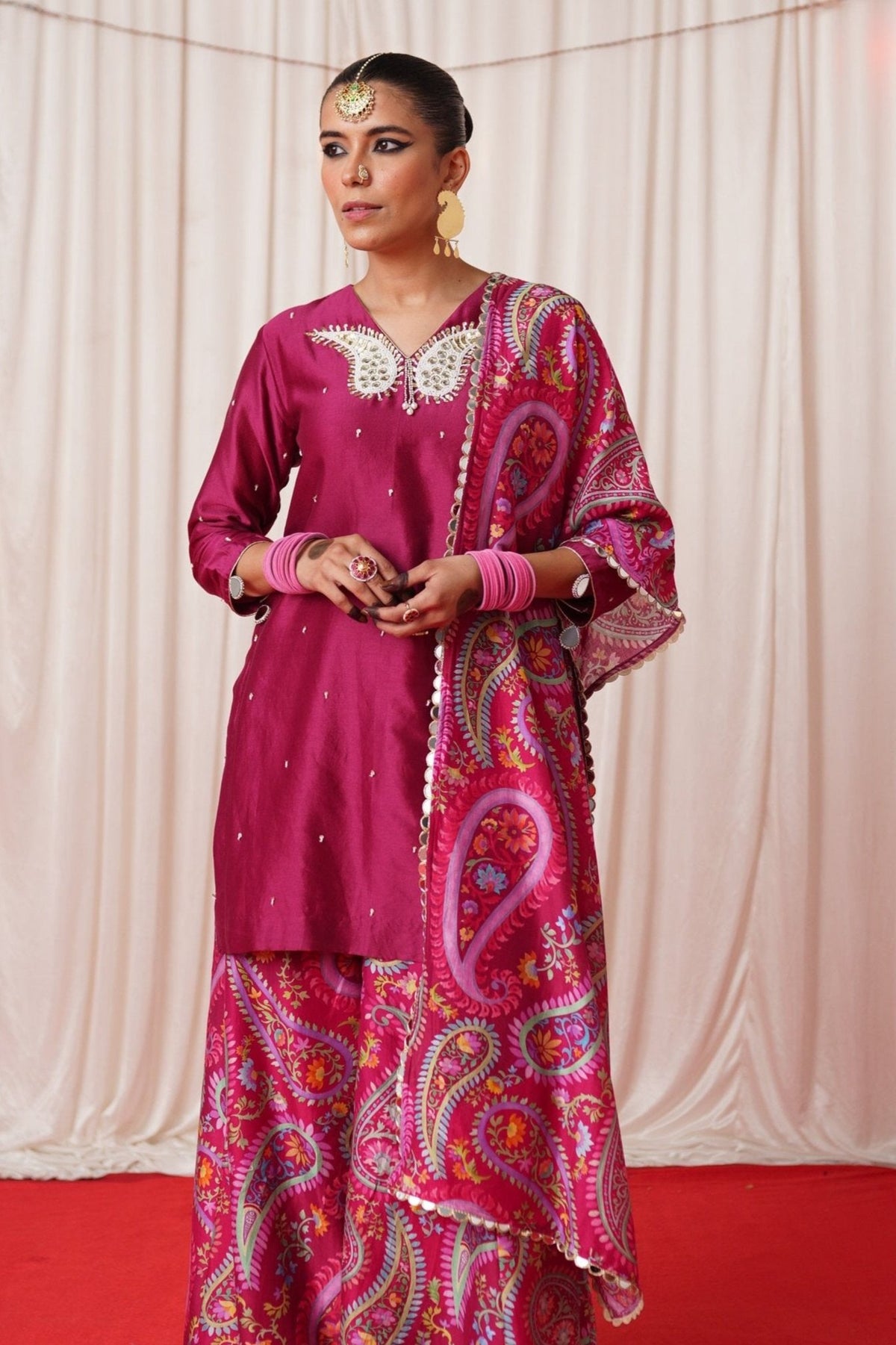 Paisley- Maroon Printed Short Kurta Set