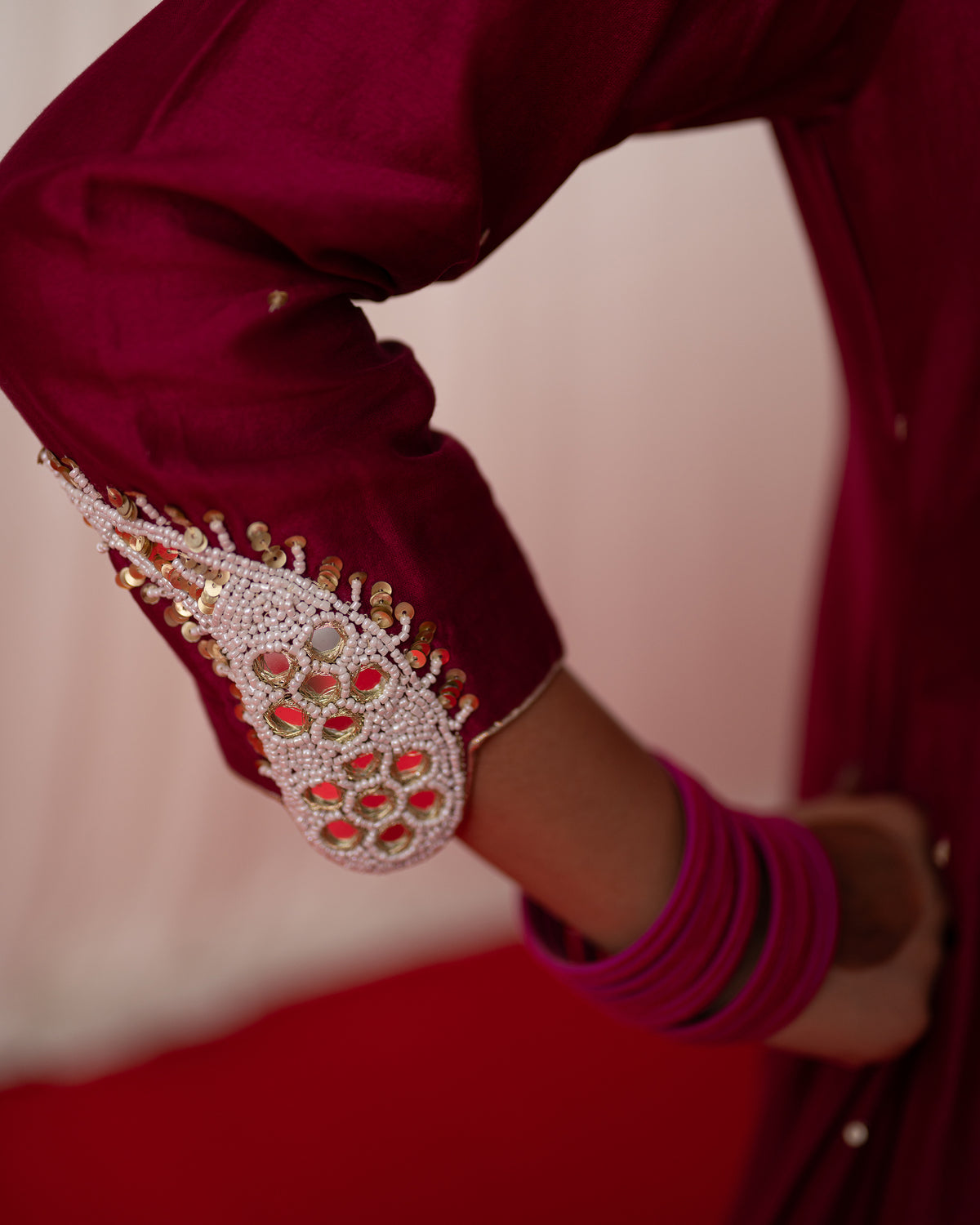 Paisley- Maroon A Line Mirror Embroidered Kurta Set