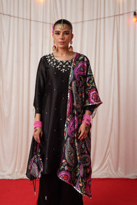 Paisley- Black Mirror Embroidered Short Kurta Set