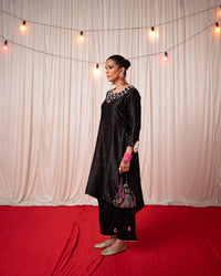 Paisley- Black A Line Mirror Embroidered Kurta Set