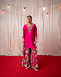 Bhādõ 2.0- Rani Pink Embroidered Kurta with Sharara  - Set of 3