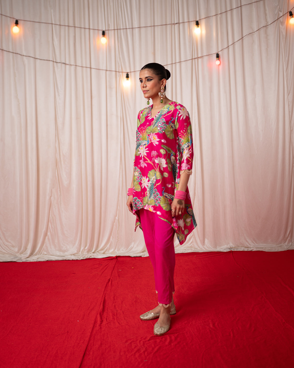 Bhādõ 2.0 - Rani Pink Printed Short Kurta Set