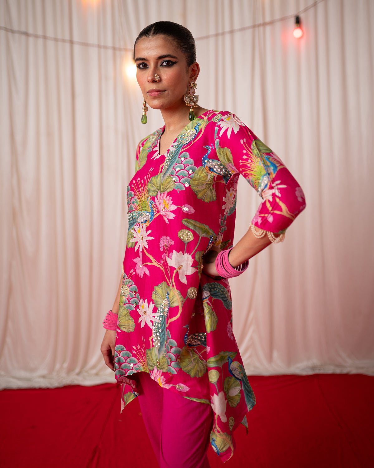 Bhādõ 2.0 - Rani Pink Printed Short Kurta Set