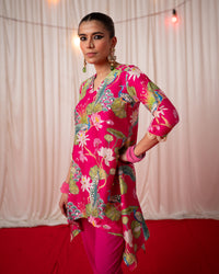 Bhādõ 2.0 - Rani Pink Printed Short Kurta Set