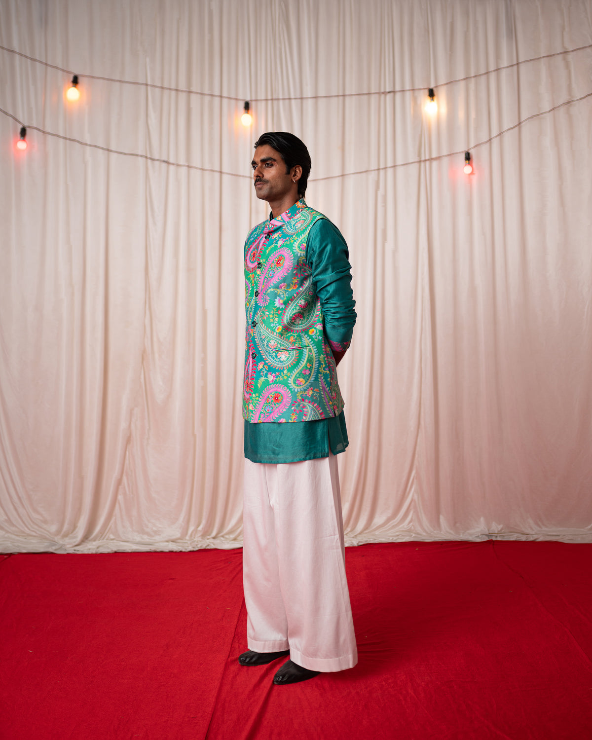 Paisley Men- Green Nehru Jacket Kurta Set