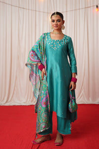 Paisley- Green Mirror Embroidered Short Kurta Set