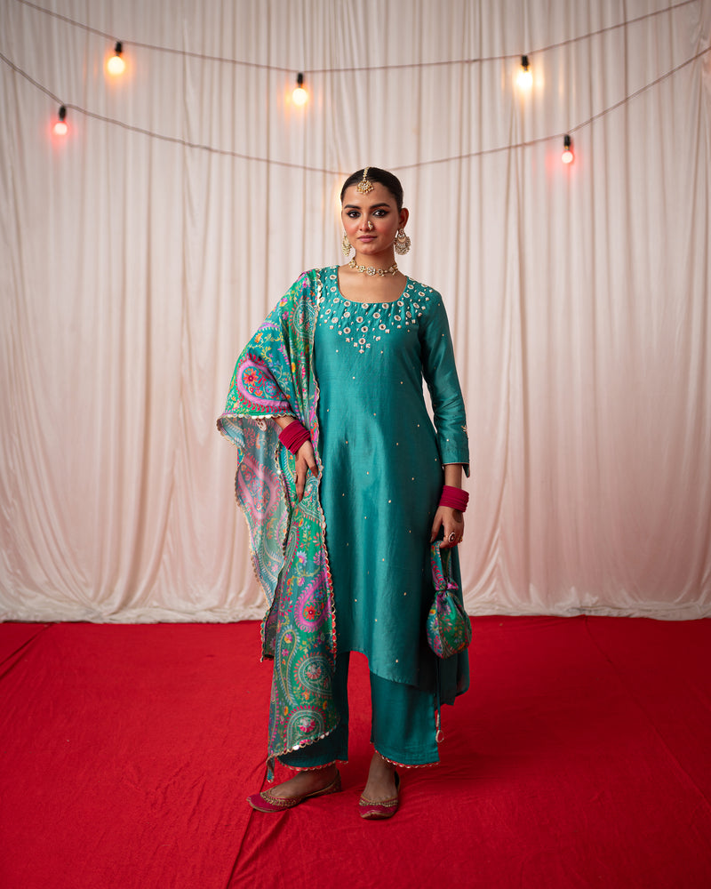 Mehfil Green Twinning Nehru Jacket & A-Line Kurta Bundle