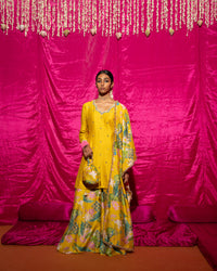 Bhādõ- Yellow Embroidered Short Kurta - Set of 2