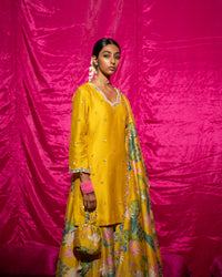Gurleen Gambhir in Bhādõ- Yellow Printed Sharara Kurta - Set of 3