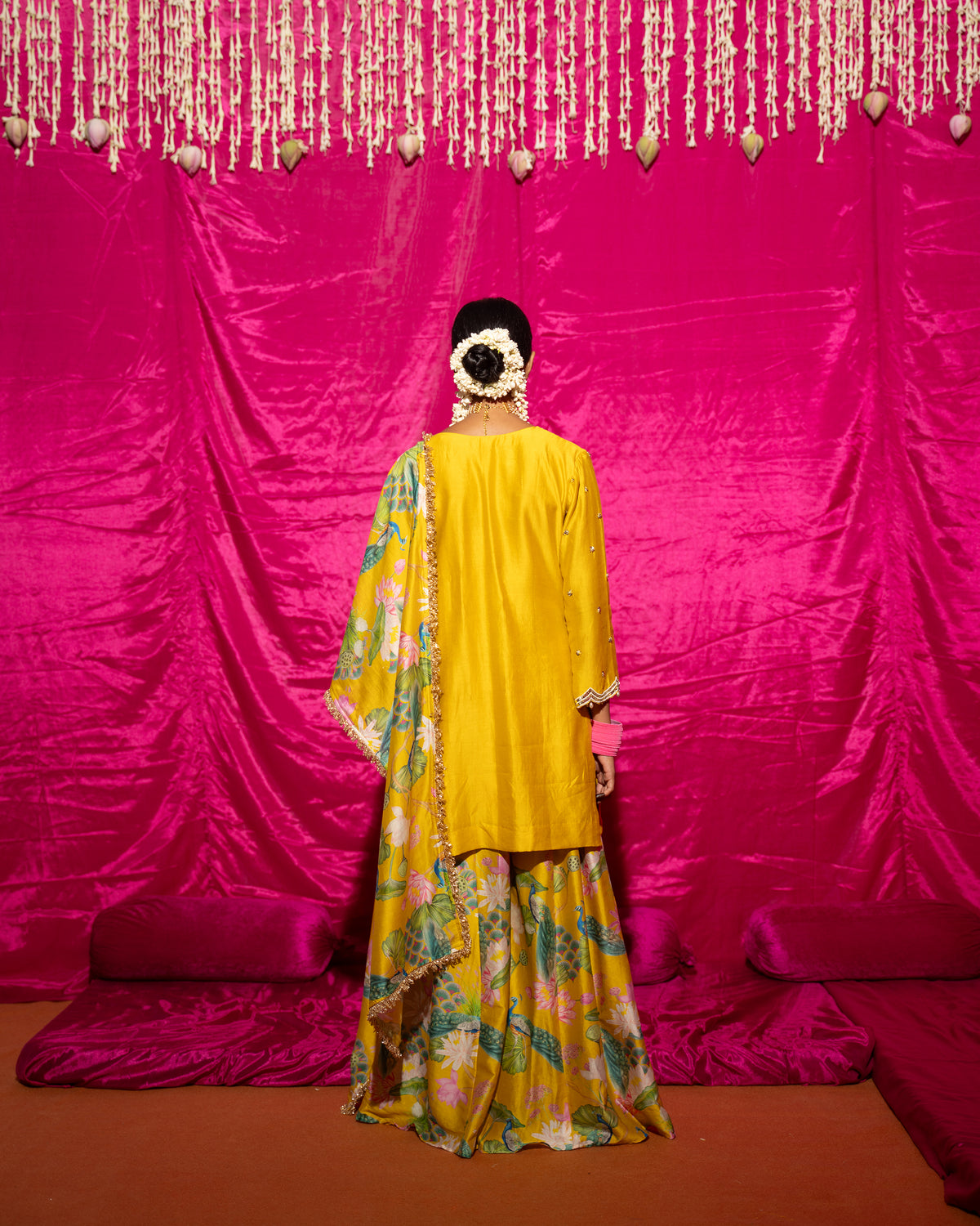 Bhādõ- Yellow Printed Sharara Kurta - Set of 3